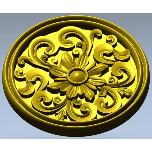 Round Floral Rosette STL 3D Model for CNC Carving
