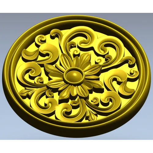 Round Floral Rosette STL 3D Model for CNC Carving