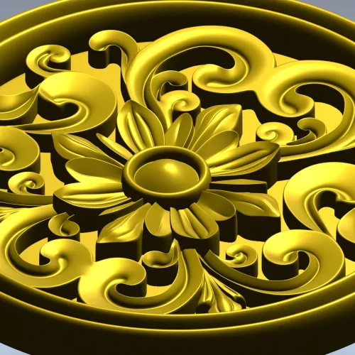 Round Floral Rosette STL 3D Model for CNC Carving