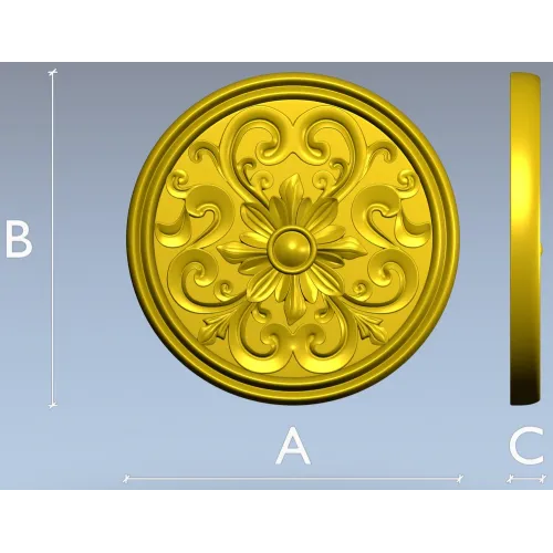 Round Floral Rosette STL 3D Model for CNC Carving