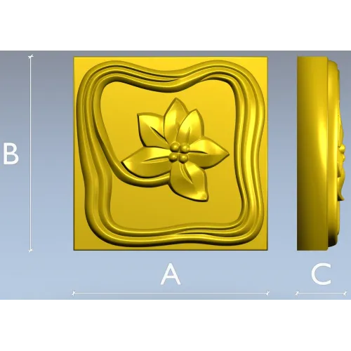 Square Floral Rosette - STL 3D Model for CNC