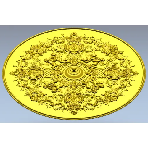 Rococo Cherub Ceiling Rosette STL Model for CNC