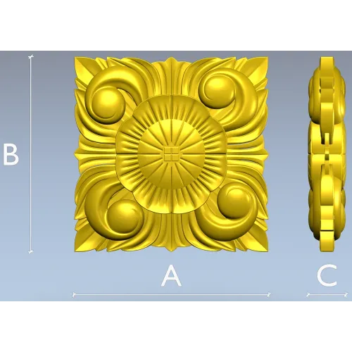 Square Floral Rosette STL for CNC