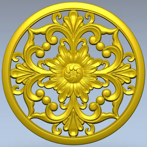 Round Floral Rosette STL model for CNC