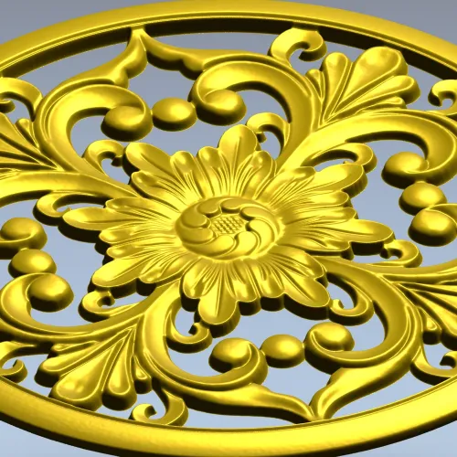 Round Floral Rosette STL model for CNC
