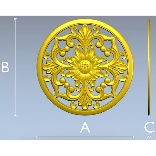Round Floral Rosette STL model for CNC