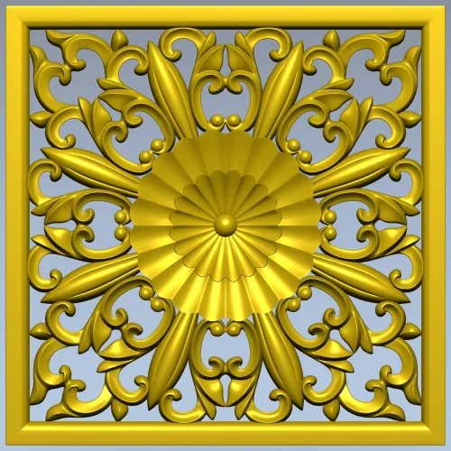 Ornate Square Rosette 3D Model for CNC (STL)