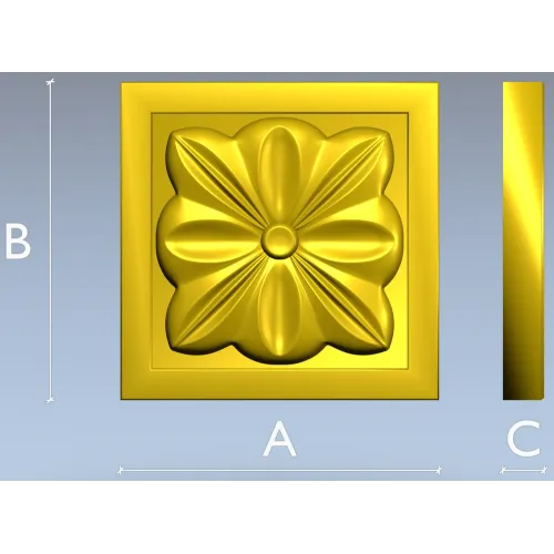 Square Floral Rosette STL for CNC