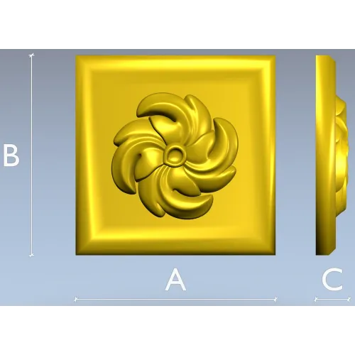 High-Relief Square Floral Rosette STL for CNC Router