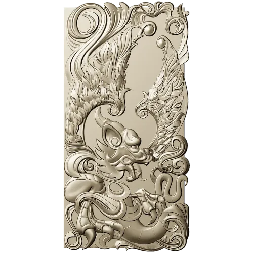 Winged Dragon High-Relief Panel STL