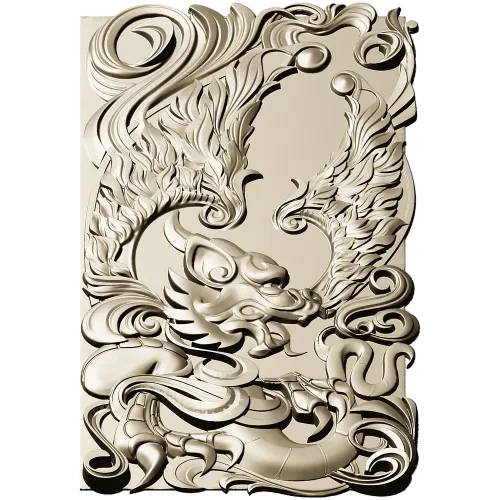 Winged Dragon High-Relief Panel STL