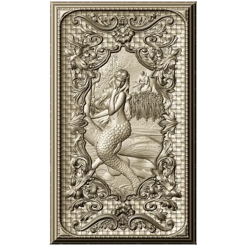 Mermaid Relief Panel STL - High-Relief Decorative Plaque for CNC