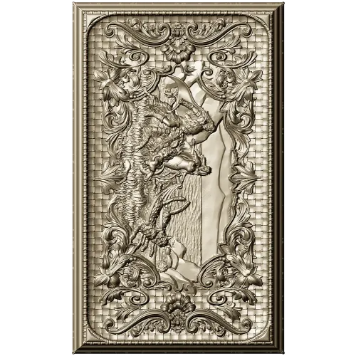 Freya with Sacred Cats - high-relief panel STL for CNC