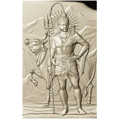 Shiva with Nandi - high relief panel STL for CNC