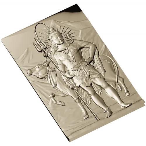 Shiva with Nandi - high relief panel STL for CNC