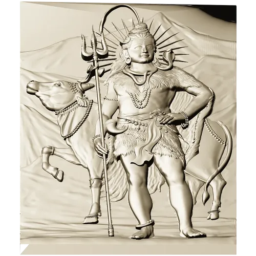 Shiva with Nandi - high relief panel STL for CNC