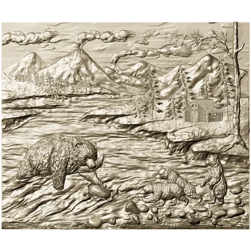 Fishing Bears bas-relief STL for CNC milling