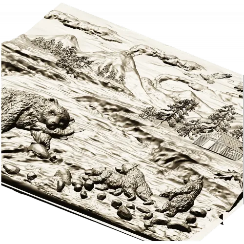 Fishing Bears bas-relief STL for CNC milling