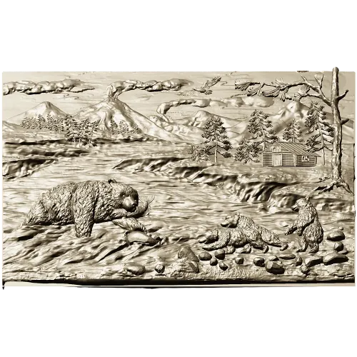 Fishing Bears bas-relief STL for CNC milling