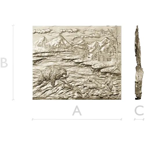 Fishing Bears bas-relief STL for CNC milling