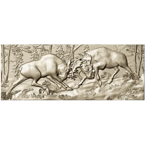 High-Relief Stags Panel STL for CNC - Detailed 3D Model for Milling