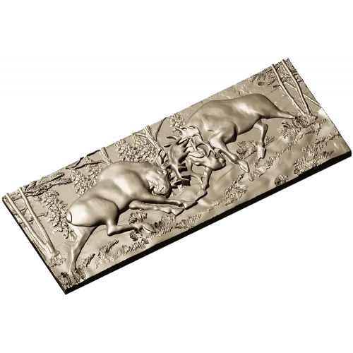 High-Relief Stags Panel STL for CNC - Detailed 3D Model for Milling