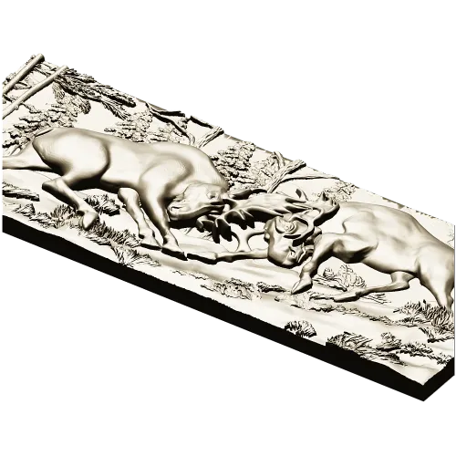 High-Relief Stags Panel STL for CNC - Detailed 3D Model for Milling
