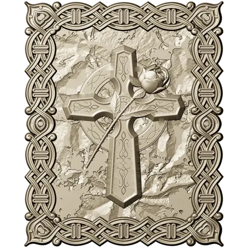 Celtic Cross with Rose - Relief Panel STL for CNC