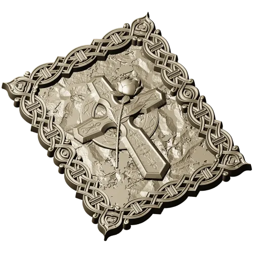 Celtic Cross with Rose - Relief Panel STL for CNC
