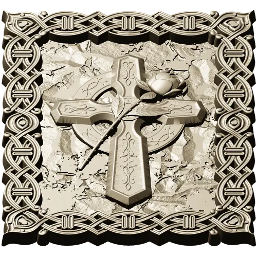 Celtic Cross with Rose - Relief Panel STL for CNC