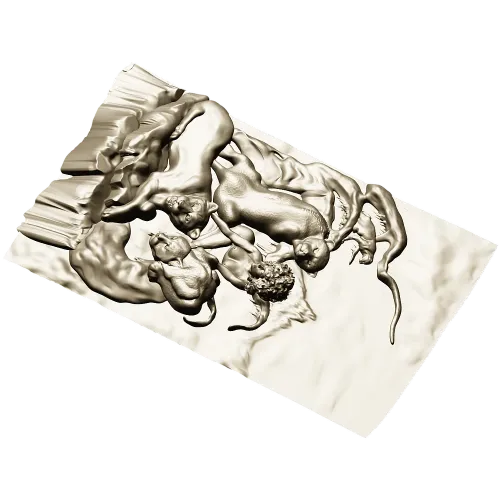 Дикая сцена с пантерой и человеком - 3D панно STL для ЧПУ