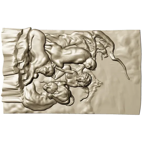 Woman and Lions High-Relief Panel STL