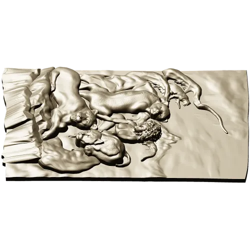 Woman and Lions High-Relief Panel STL