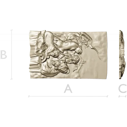 Woman and Lions High-Relief Panel STL