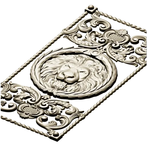 Lion Medallion Decorative Panel - STL 3D Model for CNC
