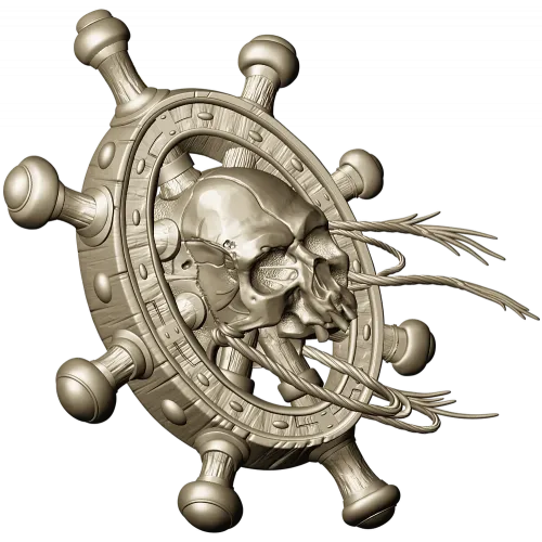 Skull at the Helm - 3D STL model for CNC carving