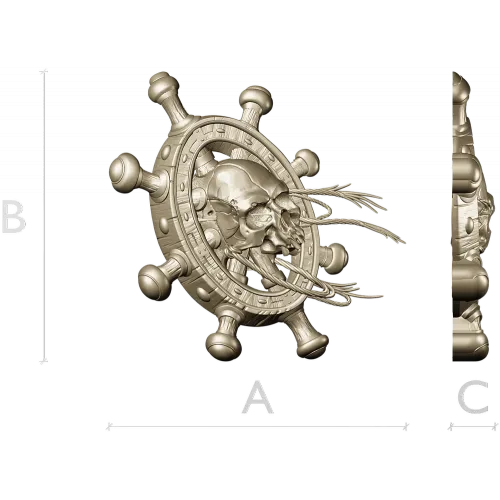 Skull at the Helm - 3D STL model for CNC carving