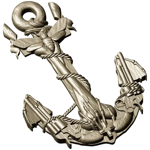 Sea Anchor with Moth - high-relief STL 3D model for CNC