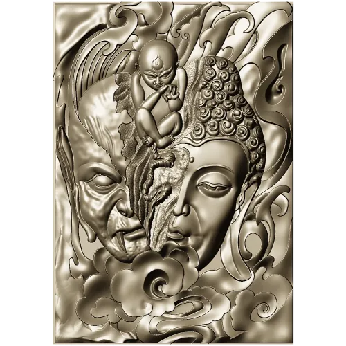 Buddha and Demon high-relief panel STL model for CNC