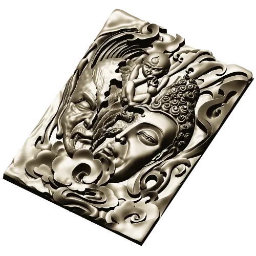 Buddha and Demon high-relief panel STL model for CNC