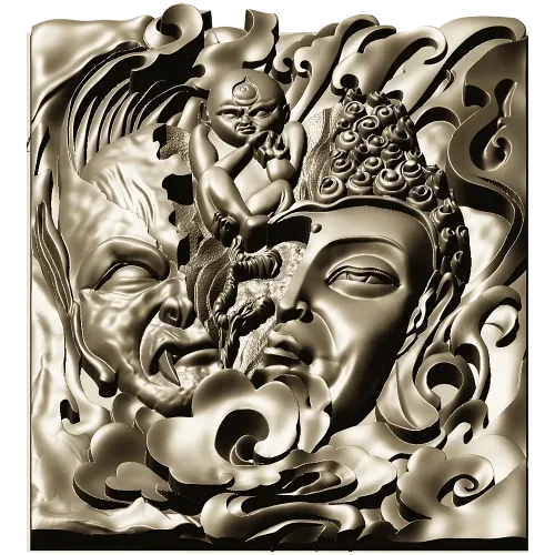 Buddha and Demon high-relief panel STL model for CNC