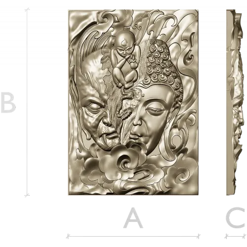 Buddha and Demon high-relief panel STL model for CNC