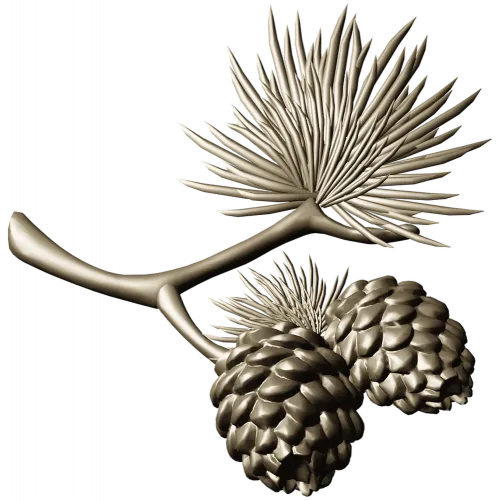 Pine Sprig with Cones - Detailed STL 3D Model for CNC