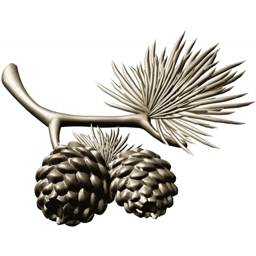 Pine Sprig with Cones - Detailed STL 3D Model for CNC