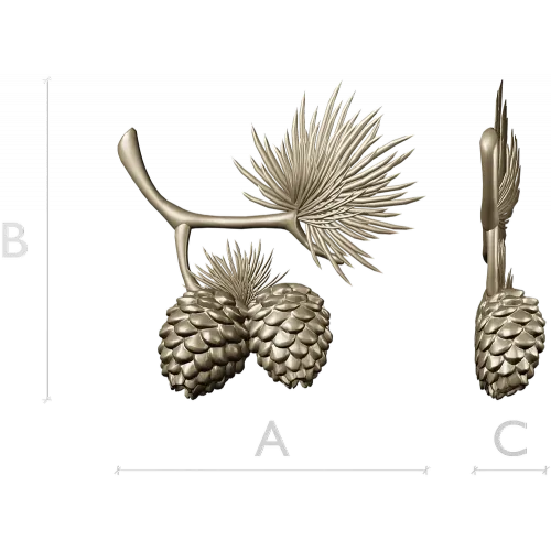 Pine Sprig with Cones - Detailed STL 3D Model for CNC