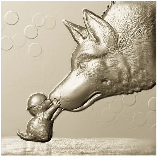 Wolf and Pup bas-relief STL for CNC