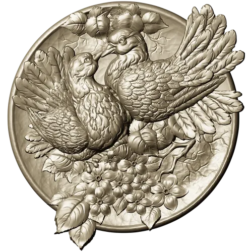 Doves of Spring - high-relief round medallion STL for CNC
