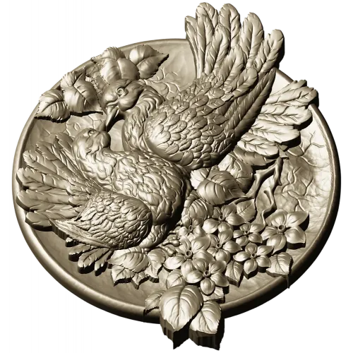 Doves of Spring - high-relief round medallion STL for CNC