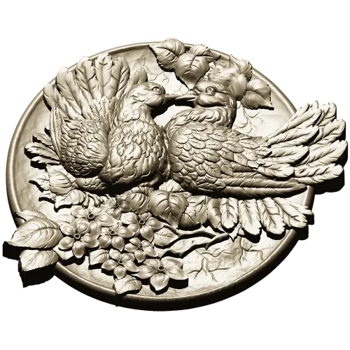 Doves of Spring - high-relief round medallion STL for CNC