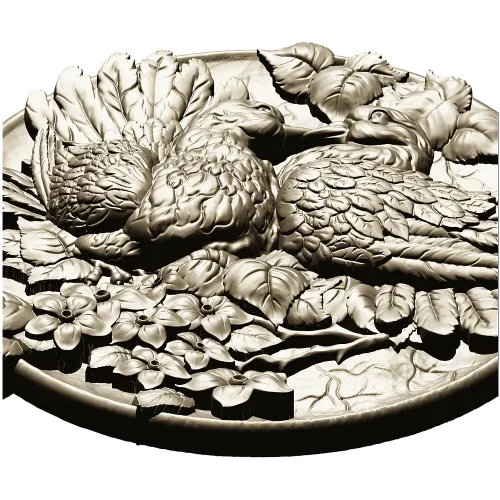 Doves of Spring - high-relief round medallion STL for CNC